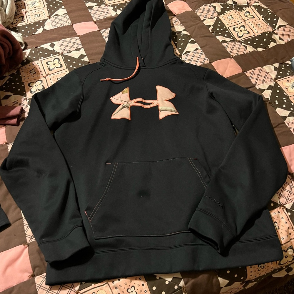 Black with pink camo Under Armour hooded sweatshirt